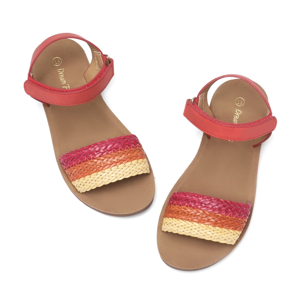 Girls Strap Braided Flat Sandals - RED - 4