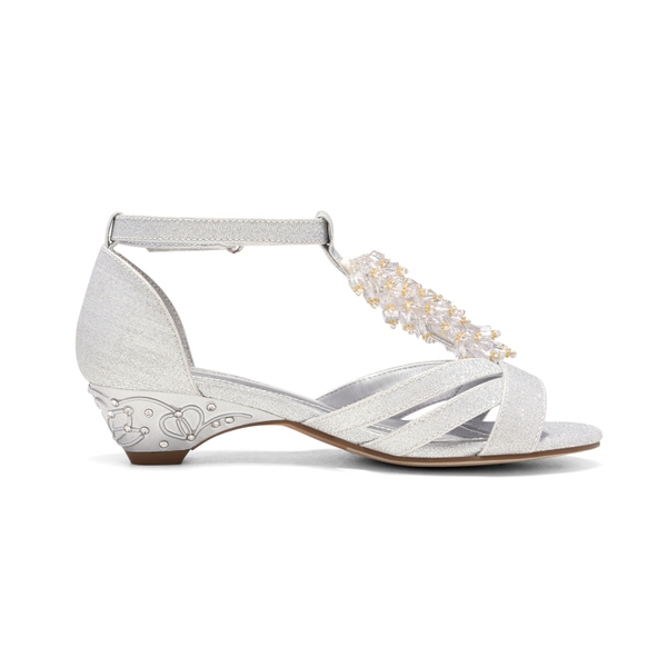 Girls Low Heel Glitter Flower Sandals - SILVER - 1