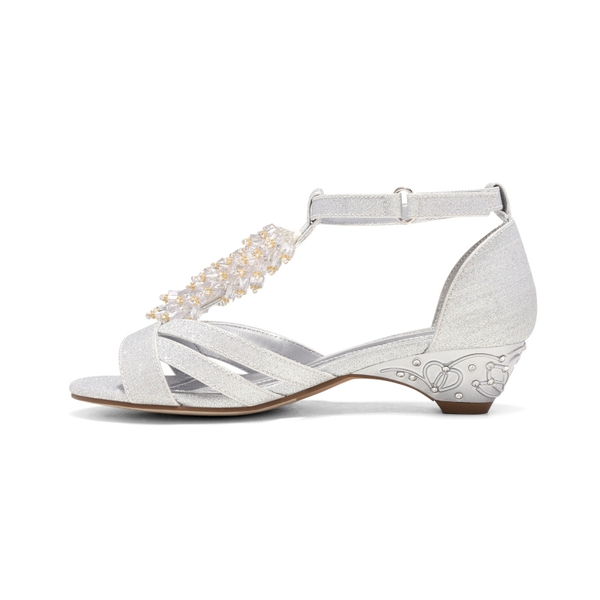 Girls Low Heel Glitter Flower Sandals - SILVER - 2