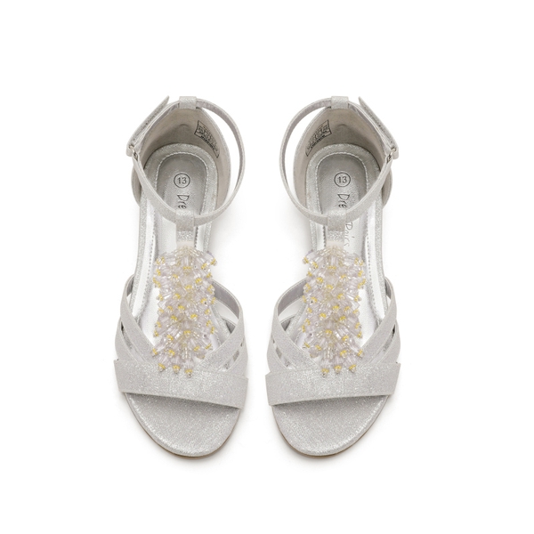 Girls Low Heel Glitter Flower Sandals - SILVER - 4
