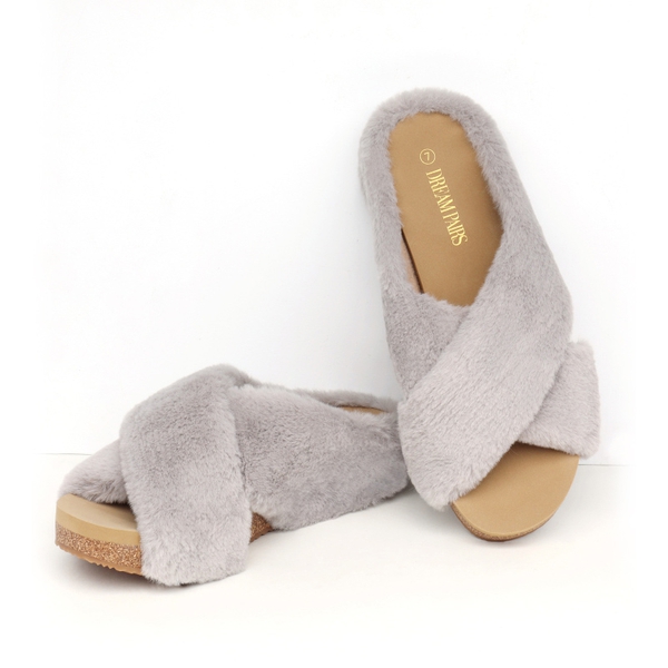 Comfy Fuzzy Slide Slippers - GREY - 5