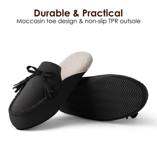 Bowknot Fuzzy Cozy Slippers - BLACK - 3