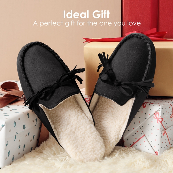 Bowknot Fuzzy Cozy Slippers - BLACK - 4