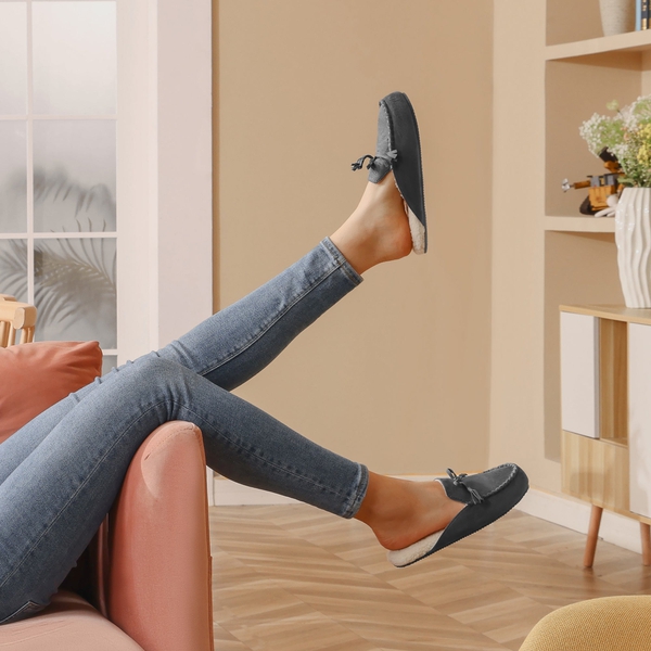 Bowknot Fuzzy Cozy Slippers - GREY - 1