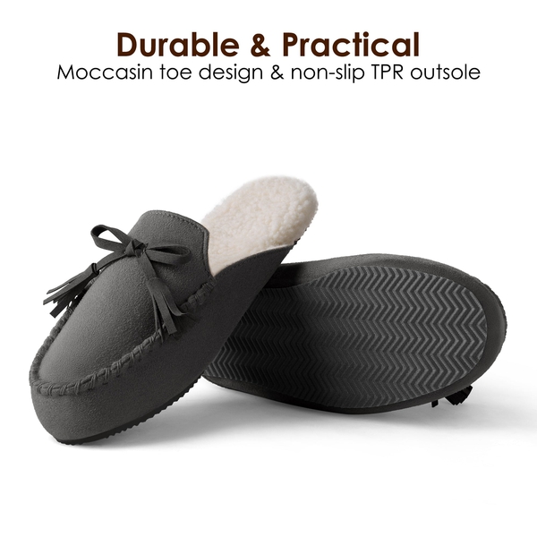 Bowknot Fuzzy Cozy Slippers - GREY - 3