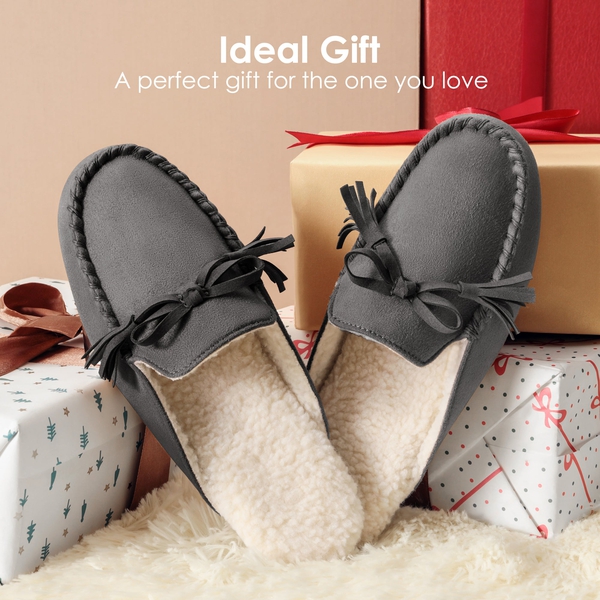Bowknot Fuzzy Cozy Slippers - GREY - 4