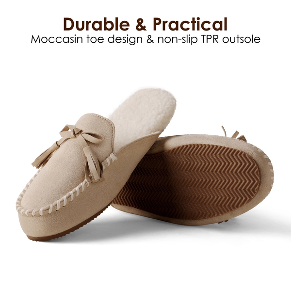 Bowknot Fuzzy Cozy Slippers - SAND - 3