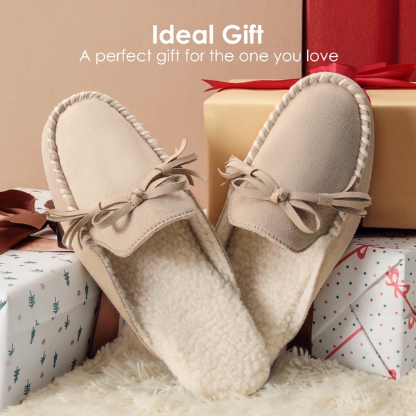 Bowknot Fuzzy Cozy Slippers - SAND - 4