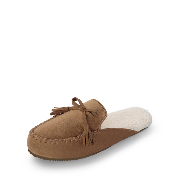 Bowknot Fuzzy Cozy Slippers - TAN -  0