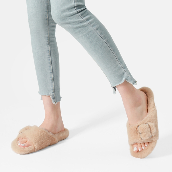 Slip-On Fuzzy House Slippers - APRICOT - 2