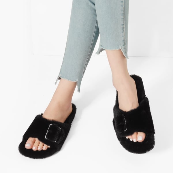 Slip-On Fuzzy House Slippers - BLACK - 1