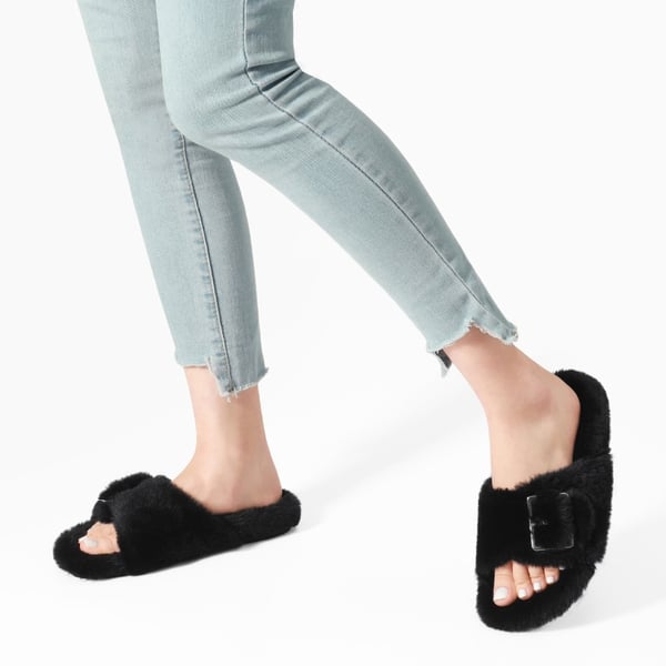 Slip-On Fuzzy House Slippers - BLACK - 2