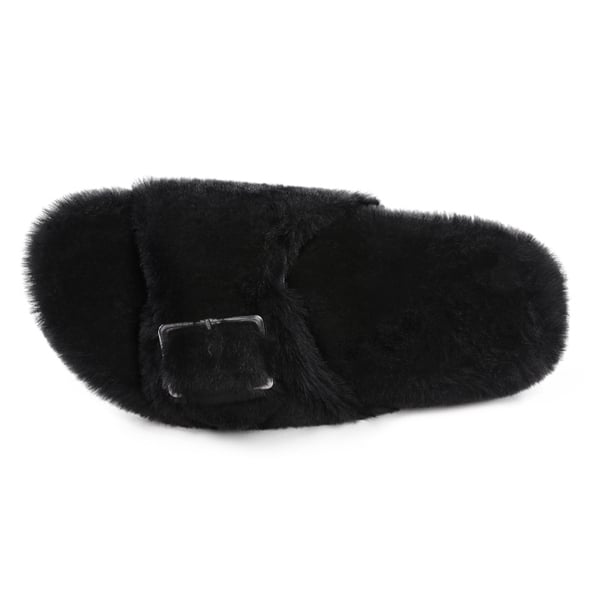 Slip-On Fuzzy House Slippers - BLACK - 3