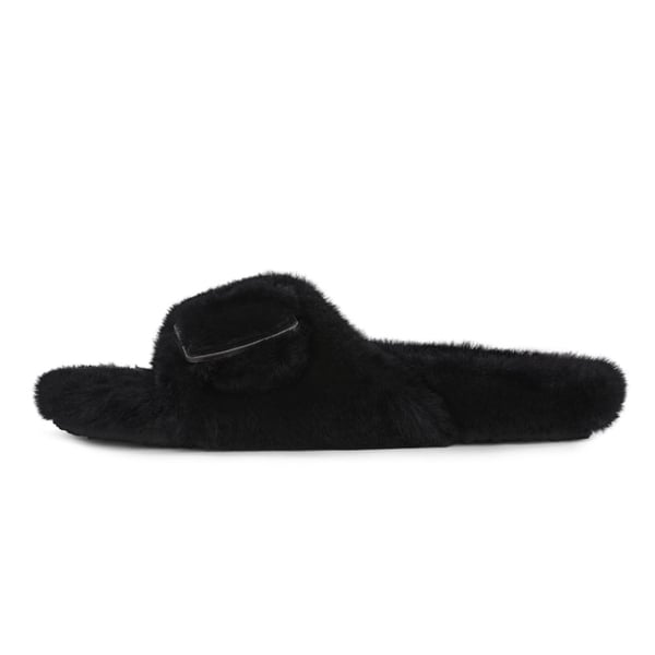 Slip-On Fuzzy House Slippers - BLACK - 4