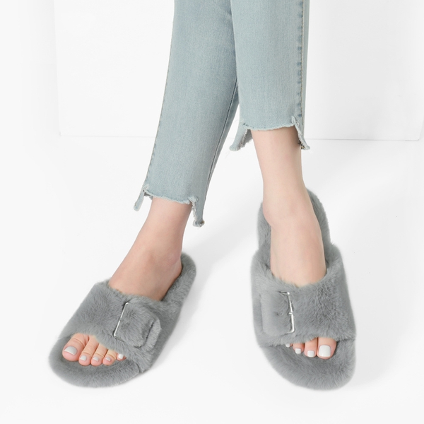 Slip-On Fuzzy House Slippers - GREY - 1