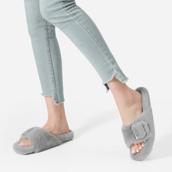 Slip-On Fuzzy House Slippers - GREY - 2