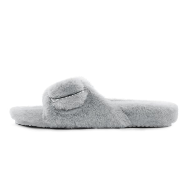 Slip-On Fuzzy House Slippers - GREY - 4