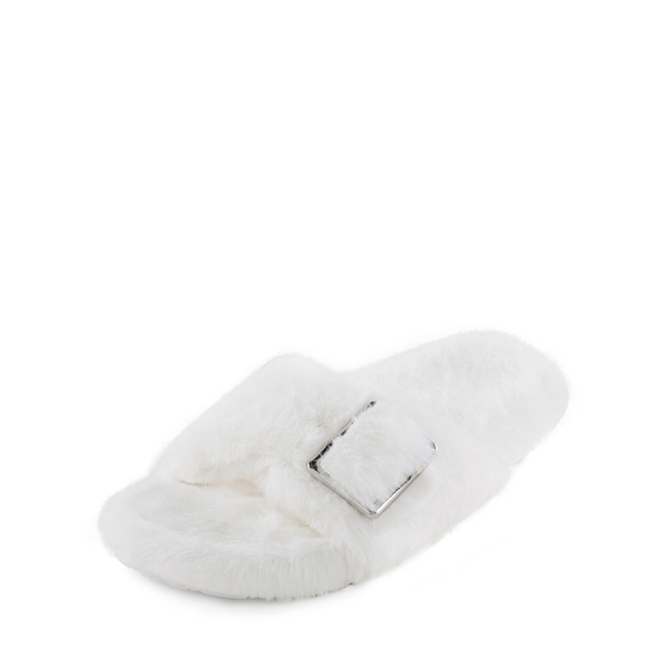 Slip-On Fuzzy House Slippers - WHITE -  0