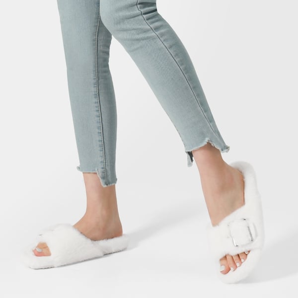 Slip-On Fuzzy House Slippers - WHITE - 2