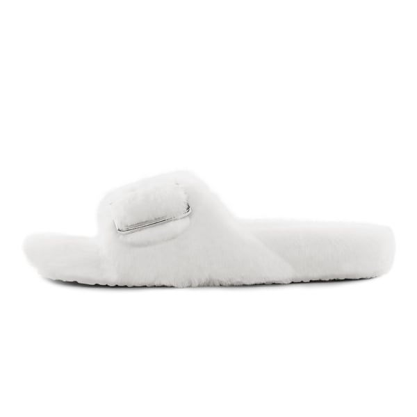 Slip-On Fuzzy House Slippers - WHITE - 4