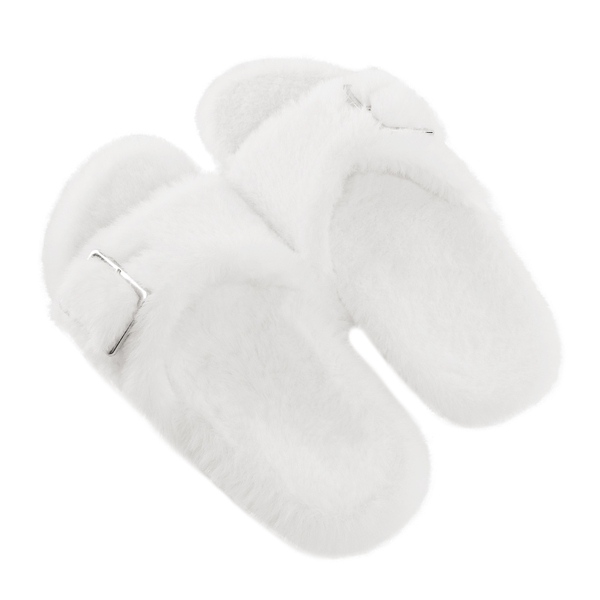 Slip-On Fuzzy House Slippers - WHITE - 5