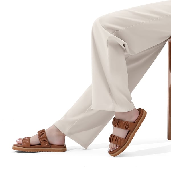 Two Strap Slide Sandals - TAN - 1