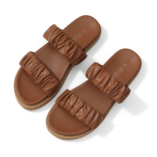 Two Strap Slide Sandals - TAN - 2
