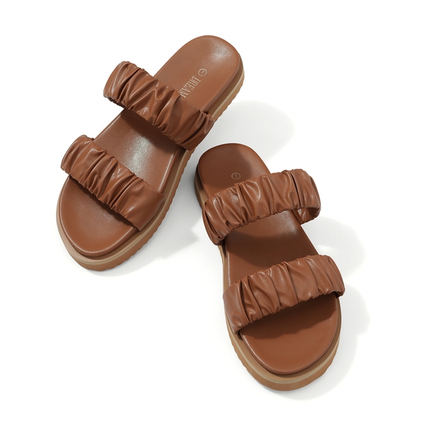 Two Strap Slide Sandals - TAN - 3