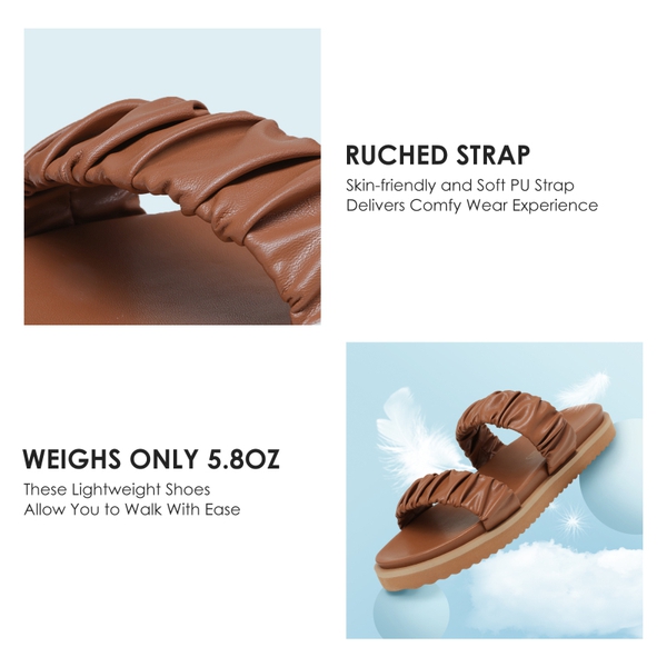 Two Strap Slide Sandals - TAN - 4