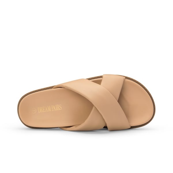 Open Toe Crisscross Slide Flat Sandals - NUDE - 1