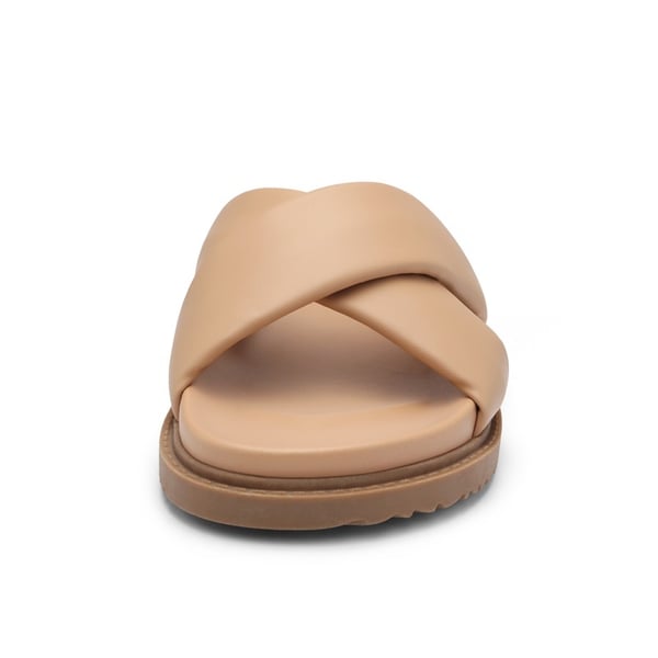 Open Toe Crisscross Slide Flat Sandals - NUDE - 2