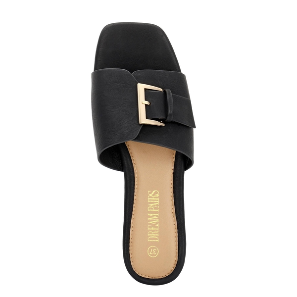 Metal Buckle Flat Mules - BLACK - 3