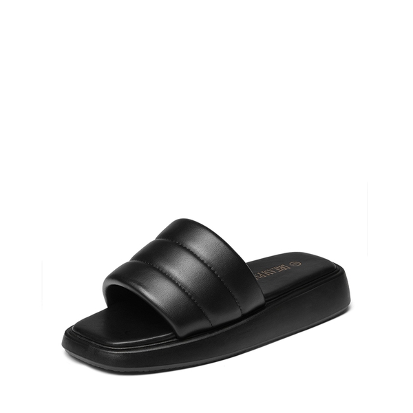 Square Toe Platform Slide Sandals - BLACK -  0