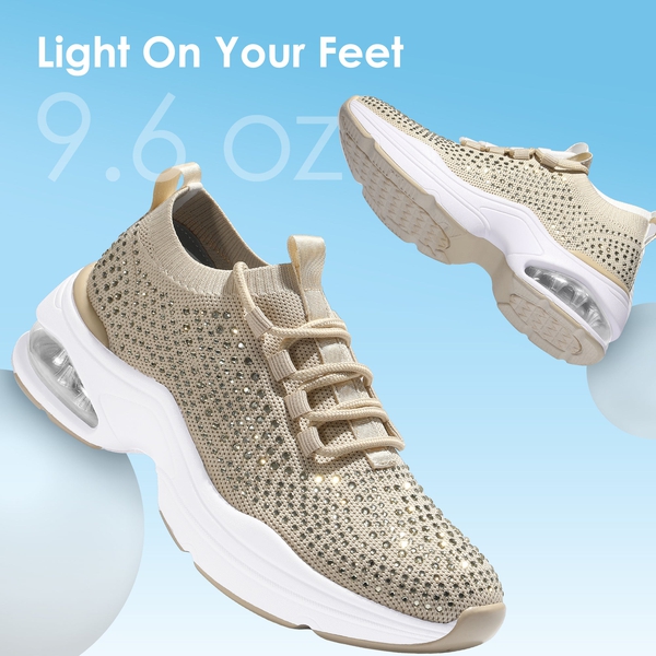 Lace Up Knitted Glitter Sneakers - NUDE - 2