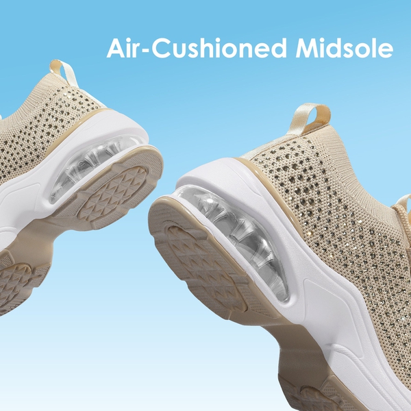 Lace Up Knitted Glitter Sneakers - NUDE - 3