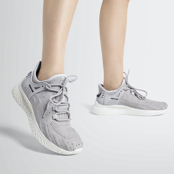 Knit Lace up Sneakers - GREY - 1