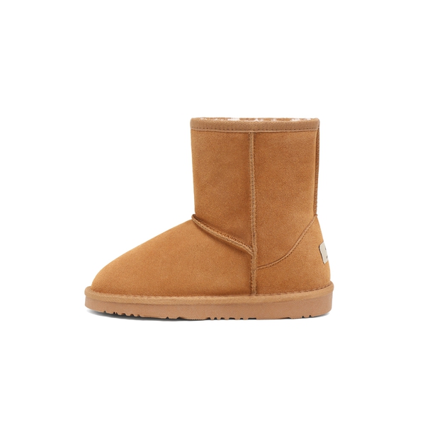 [FuzzyClassic Kid's Mid Boot] Boys & Girls Winter Fur Lined Suede Boots - CHESNUT - 1