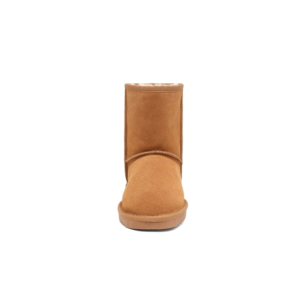 [FuzzyClassic Kid's Mid Boot] Boys & Girls Winter Fur Lined Suede Boots - CHESNUT - 3