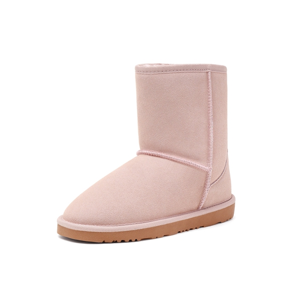 [FuzzyClassic Kid's Mid Boot] Boys & Girls Winter Fur Lined Suede Boots - PINK -  0