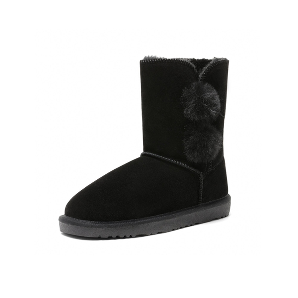 [FuzzyChic Kid's Lolly] Sheepskin Fur Kids Boots - BLACK -  0
