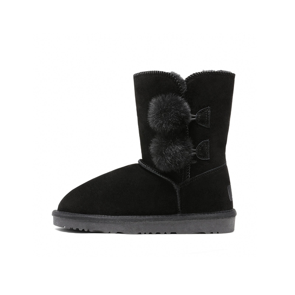 [FuzzyChic Kid's Lolly] Sheepskin Fur Kids Boots - BLACK - 1