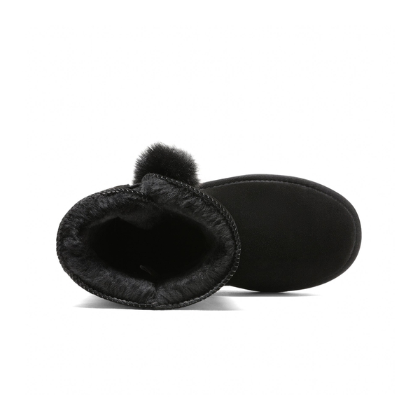 [FuzzyChic Kid's Lolly] Sheepskin Fur Kids Boots - BLACK - 3