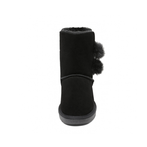 [FuzzyChic Kid's Lolly] Sheepskin Fur Kids Boots - BLACK - 5
