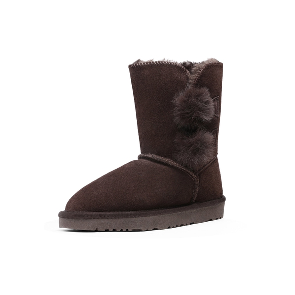 [FuzzyChic Kid's Lolly] Sheepskin Fur Kids Boots - BROWN -  0