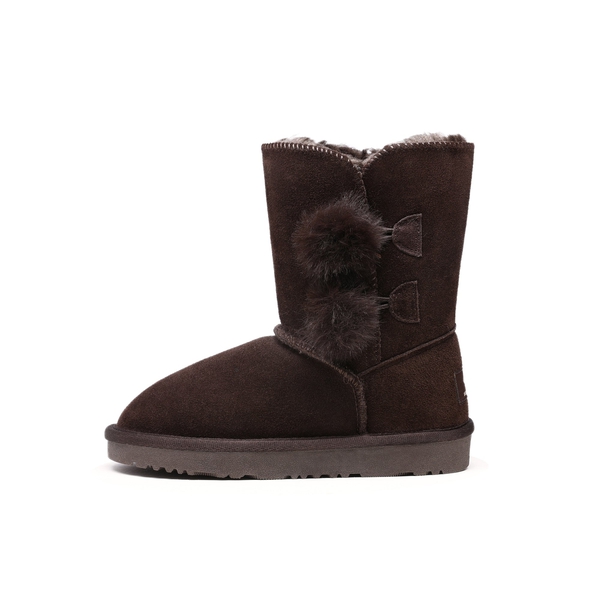 [FuzzyChic Kid's Lolly] Sheepskin Fur Kids Boots - BROWN - 1