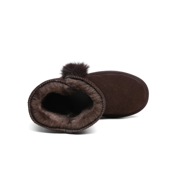 [FuzzyChic Kid's Lolly] Sheepskin Fur Kids Boots - BROWN - 3