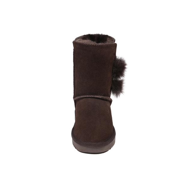 [FuzzyChic Kid's Lolly] Sheepskin Fur Kids Boots - BROWN - 5