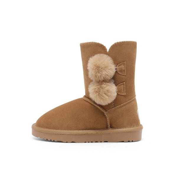 [FuzzyChic Kid's Lolly] Sheepskin Fur Kids Boots - CHESNUT - 1