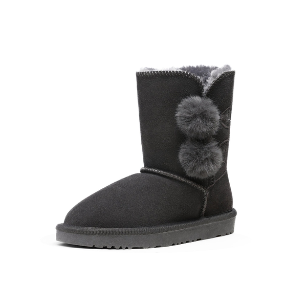 [FuzzyChic Kid's Lolly] Sheepskin Fur Kids Boots - GREY -  0