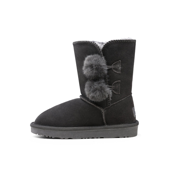 [FuzzyChic Kid's Lolly] Sheepskin Fur Kids Boots - GREY - 1